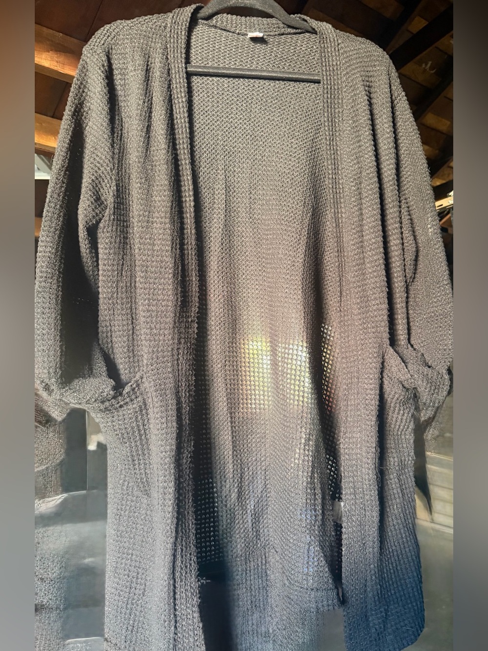 Black Women's Sweater Cardigan with Textured Panel